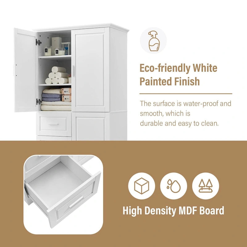 32 in. W x 72 in. H Storage Cabinet with Doors and Three Drawers