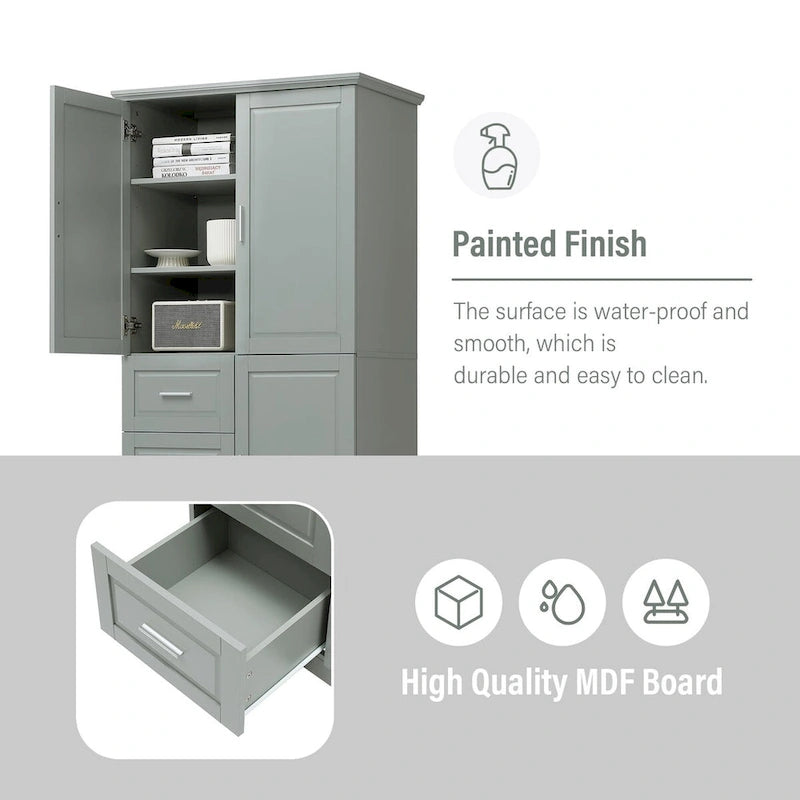 32 in. W x 72 in. H Storage Cabinet with Doors and Three Drawers