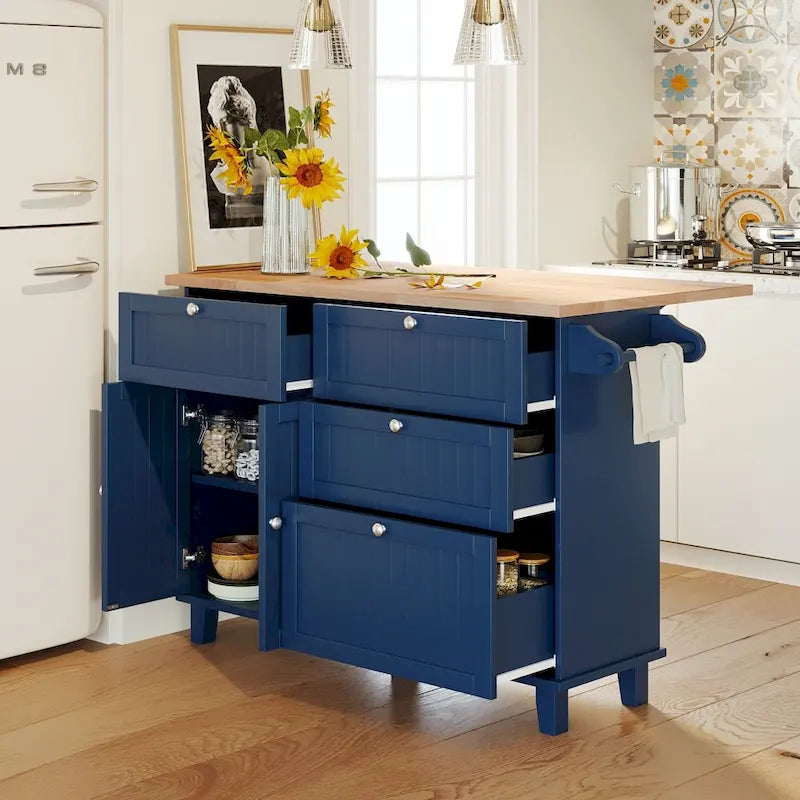 Farmhouse Kitchen Island Set with Drop Leaf Top and 2 Seatings
