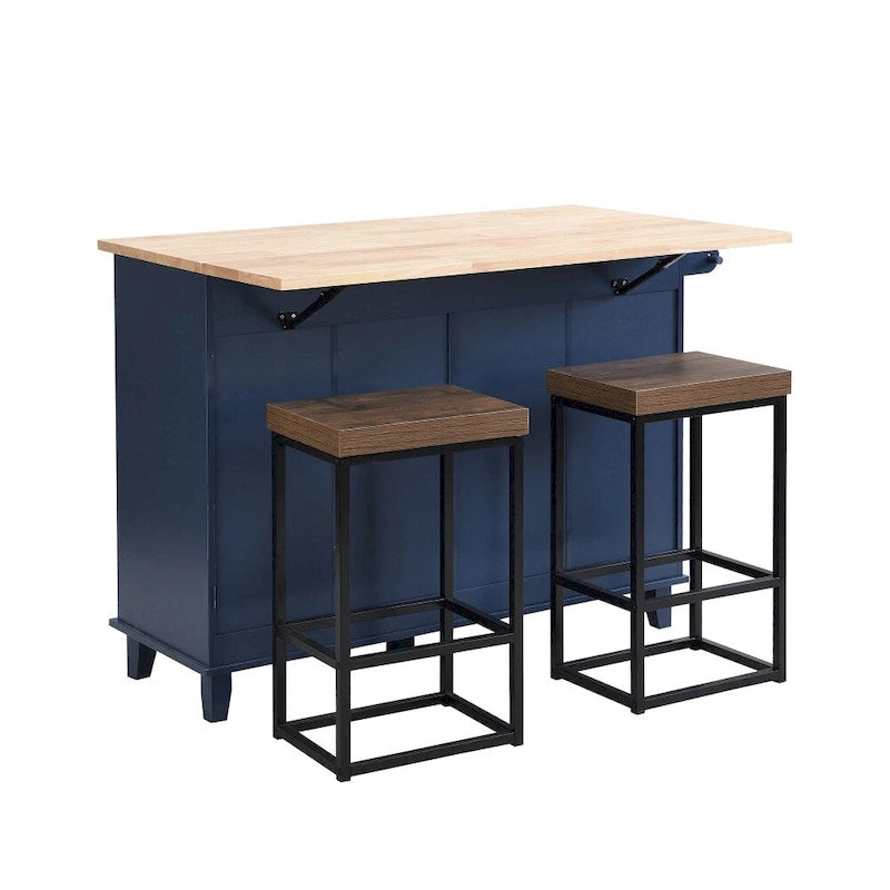 Farmhouse Kitchen Island Set with Drop Leaf Top and 2 Seatings