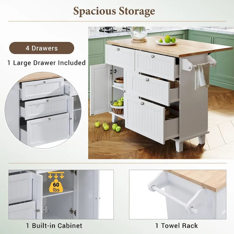 Farmhouse Kitchen Island Set with Drop Leaf Top and 2 Seatings