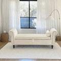 Traditional Velvet Storage Ottoman Bench with Rolled Arms, Tufted Waffle Stitch & Pillow