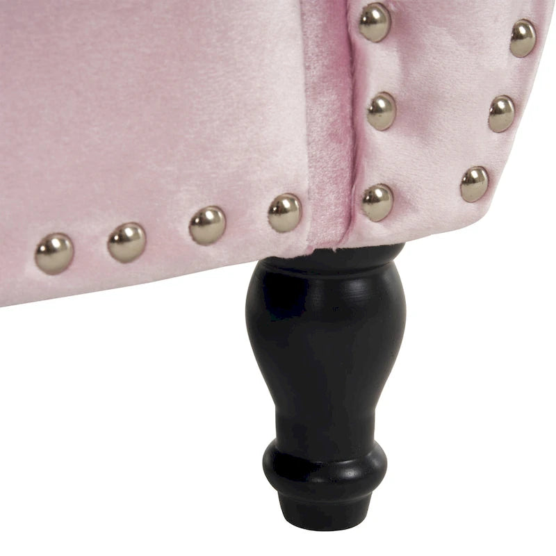 Traditional Velvet Storage Ottoman Bench with Rolled Arms, Tufted Waffle Stitch & Pillow