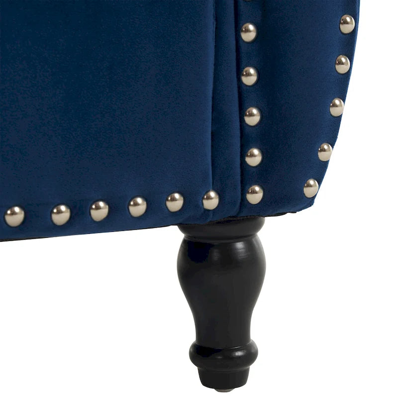 Traditional Velvet Storage Ottoman Bench with Rolled Arms, Tufted Waffle Stitch & Pillow